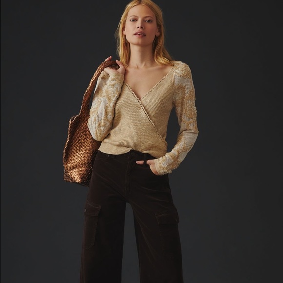 ✨ Anthropologie Lace-Sleeve Sweater Sz XL - Picture 3 of 9